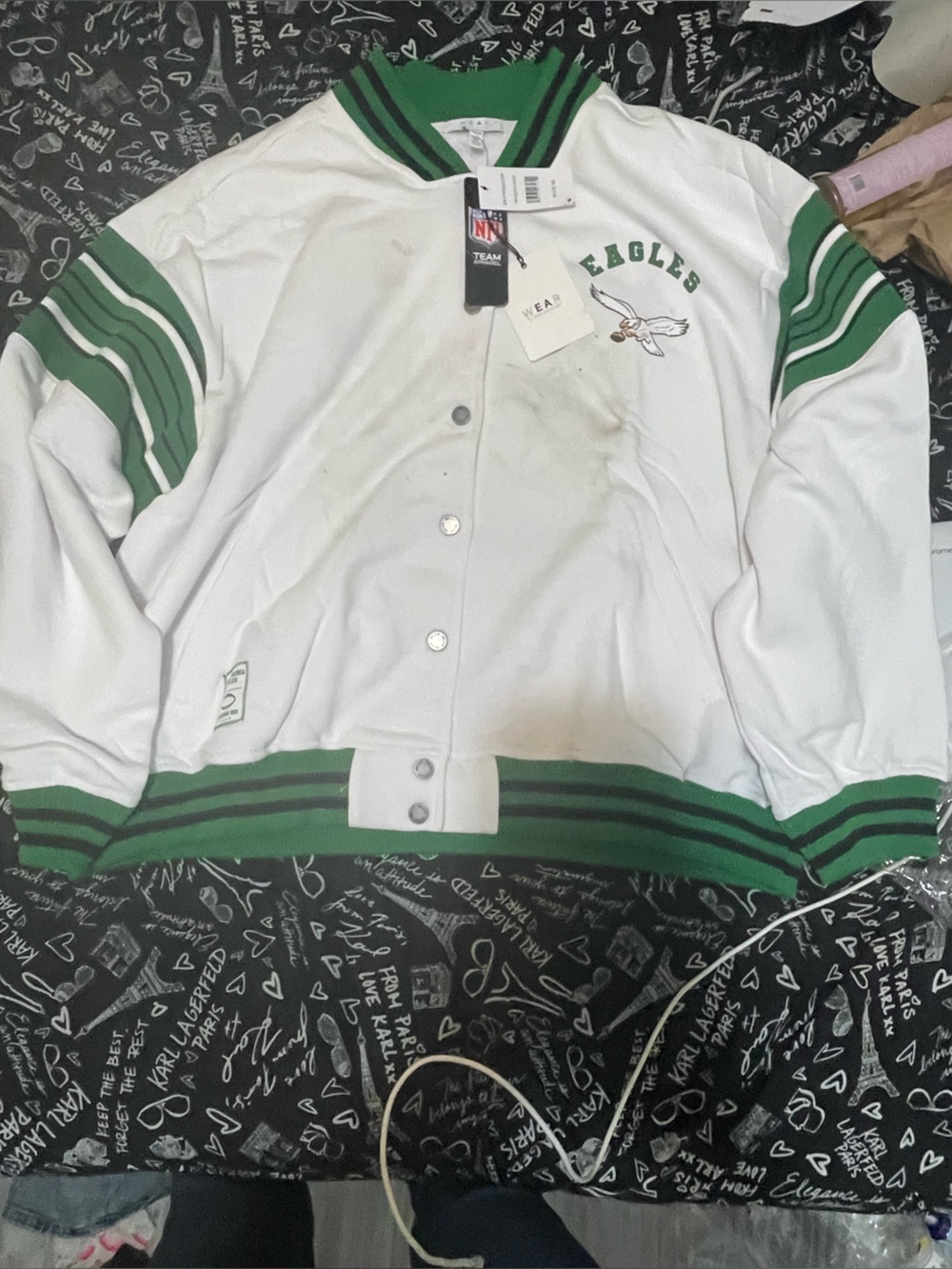 Men's White and Green Eagles Varsity Jersey